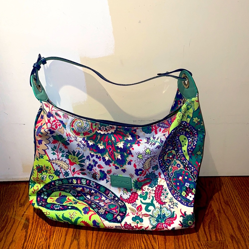 Etro Green and Purple paisley large shoulder bag